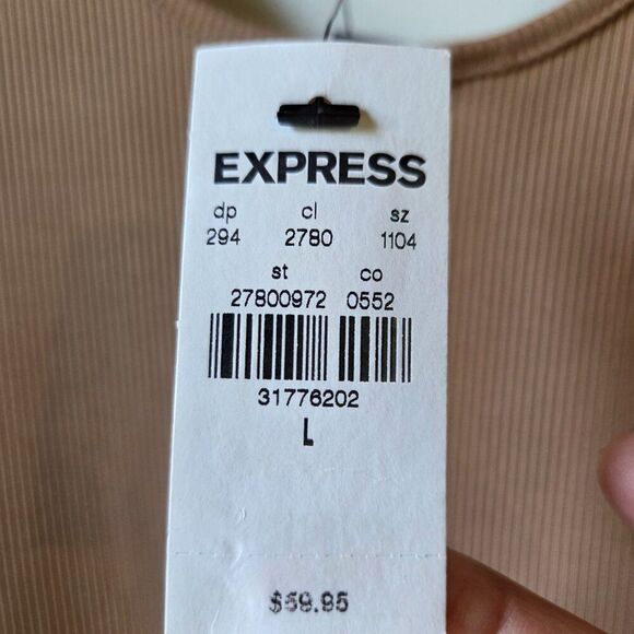 NEW WITH TAGS EXPRESS NUDE RIBBED SCCOP NECK BODYCON MIDI DRESS SZ L - Picture 11 of 14